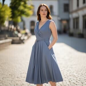 Jessica Simpson Grey Fit & Flare V-Neck Dress - Size 4